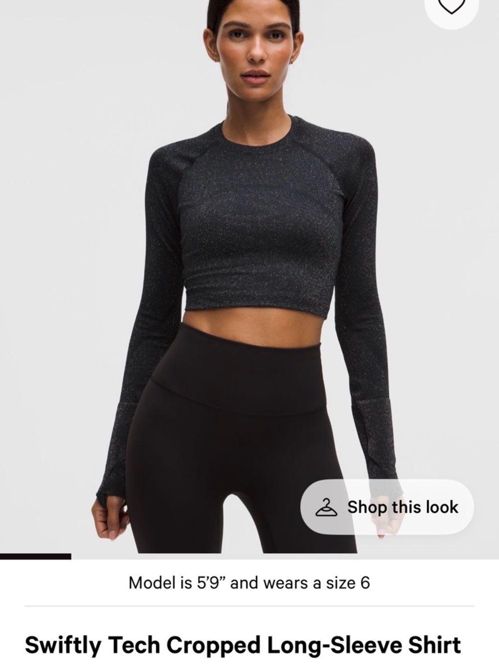 Swiftly Tech Cropped Long-Sleeve Shirt — Black with rainbow sparkles